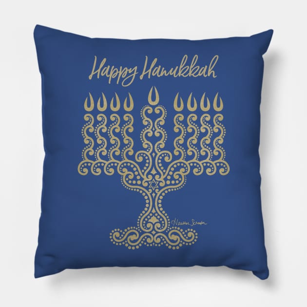 Happy Hanukkah Menorah Pillow by artsytoocreations