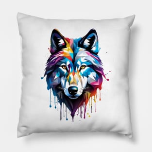 Wolf Head Dripping Rainbow Graffiti Pillow