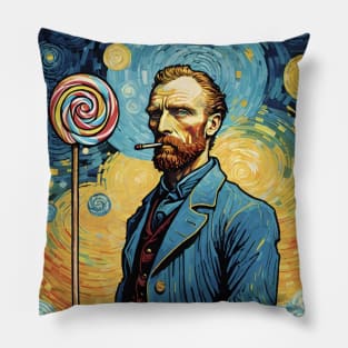 Starry Night Mosaic: Van Gogh Inspired Portrait with Lollipop Pillow