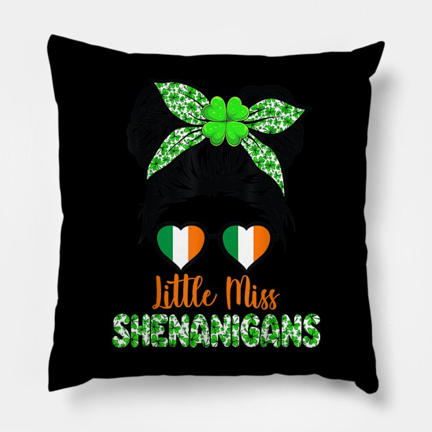 Messy Bun Little Miss Shenanigans Happy Saint Patrick's Day Pillow by Mhoon 