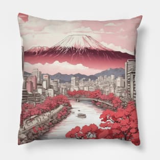 Hiroshima Japan Cherry Blossom Vintage Tourism Travel Poster Art Pillow
