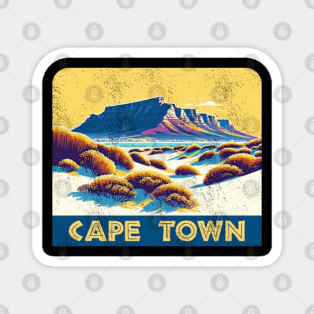 Vintage Cape Town Travel Poster Sticker | Howzit South Africa | Explore Table Mountain Magnet by BraaiNinja