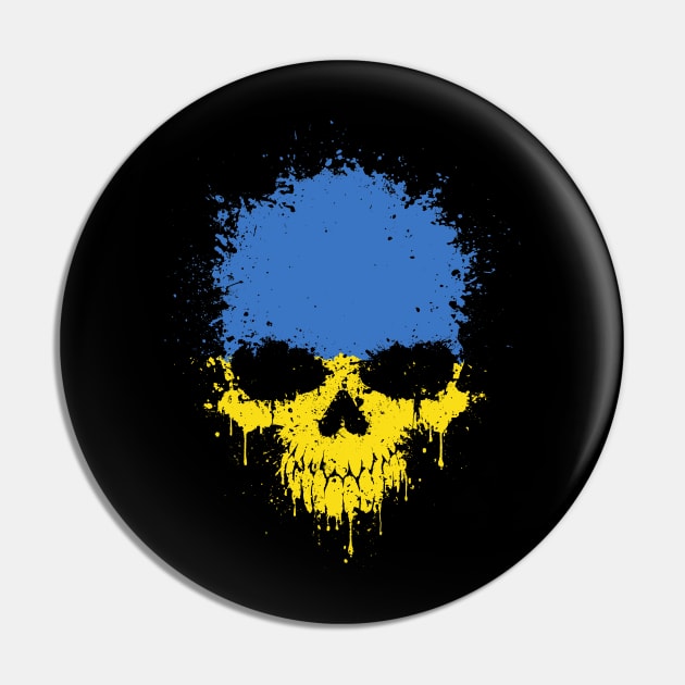 Chaotic Ukrainian Flag Splatter Skull Pin by jeffbartels