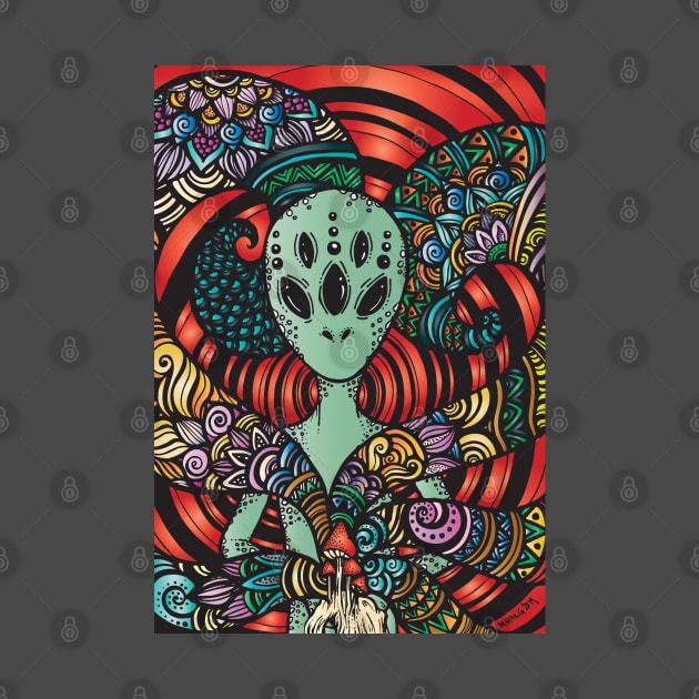 Colorful Alien with Zentangle Drawing by asiancoffeegirl