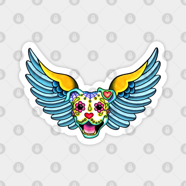 All Pit Bulls go to Heaven - Day of the Dead Winged Pitbull - Sugar Skull Angel Magnet by prettyinink