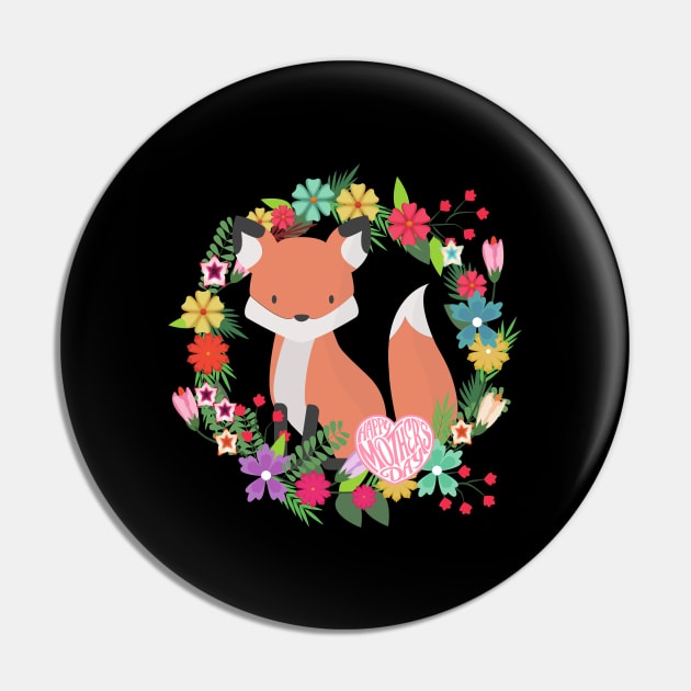 Happy Mother's Day Fox in a Wreath of Flowers Cute Mother gift Pin by nathalieaynie