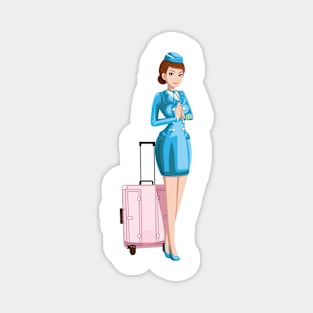 Professional Air Hostess with Luggage Cartoon Magnet