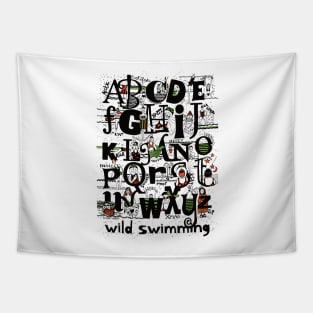 Funny wild swimming alphabet Tapestry