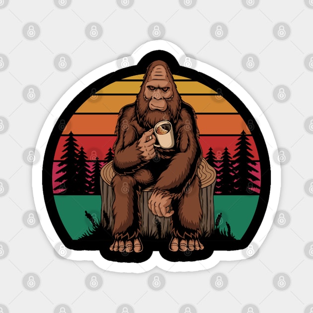 Bigfoot Forest Retro Sunset Magnet by puffstuff