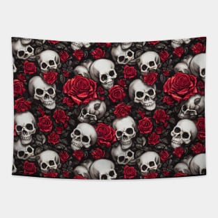 Rose And Skull Pattern Tapestry