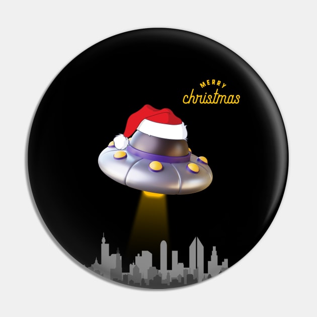 Alien Spaceship Wearing Santa Cap on Christmas Eve | UFO Sighting | Merry Christmas Pin by Cosmic Story Designer