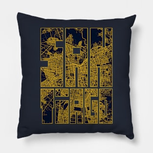 Santiago, Chile City Map Typography - Gold Art Deco Pillow