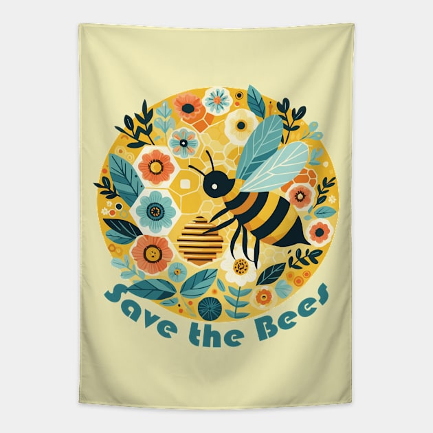 Earth Day Bee and Flowers Tapestry by Heartsake