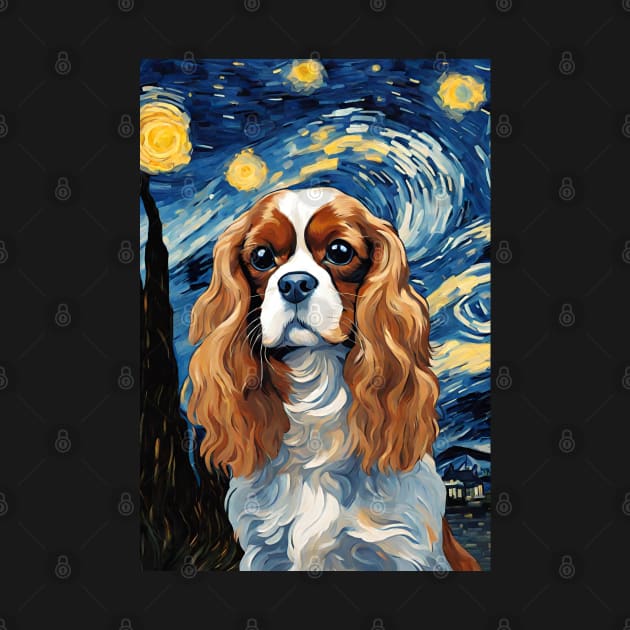 Adorable Cavalier King Charles Spaniel Dog Breed Painting in a Van Gogh Starry Night by Art-Jiyuu