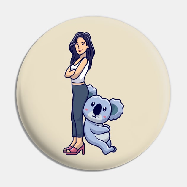 Cute Girl Posing With Koala Cartoon Pin by Catalyst Labs