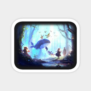 Girl in magical forest surrounded by animals Magnet