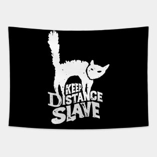 Keep Distance Slave | Funny Pandemic Quarantine Design for Cat Lovers White Tapestry