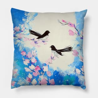 Blue, white and Birds Pillow