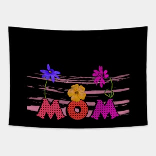 Hand drawn Mothers Day greeting with colorful flowers and decorative text Tapestry