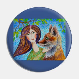 She Has a Fox Soul Watercolor Illustration Pin