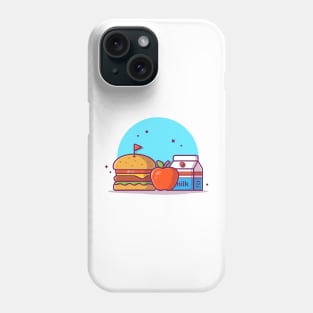 Burger with Milk, Flag, and Apple Fruit Cartoon Vector Icon Illustration Phone Case