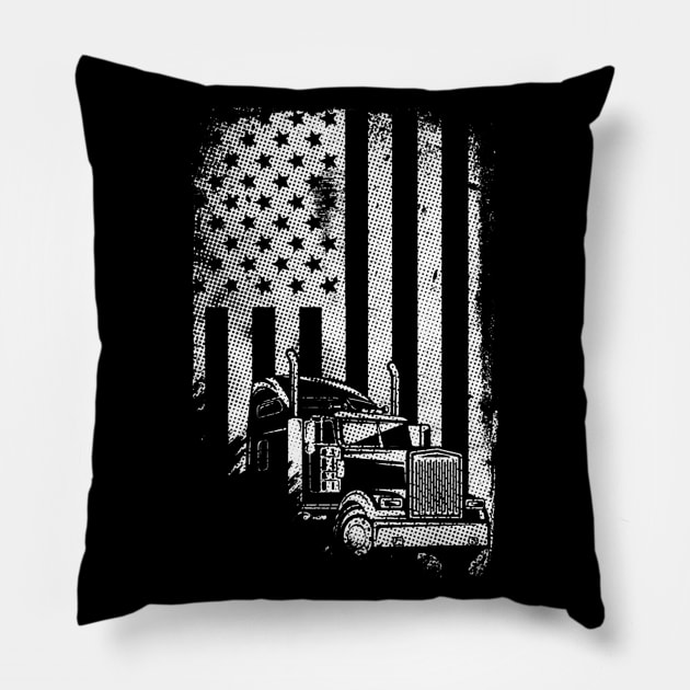 Patriotic American Truck Driver Flag Pillow by DAN LE