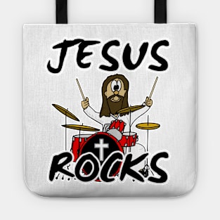 Jesus Rocks Drums Drum Kit Christian Drummer Funny Tote