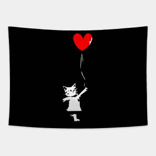 Cat with Balloon - Banksy style Tapestry