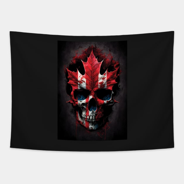 Canadian Flag Skull | Canada Maple Leaf Skull | Canada Day Art | Patriotic Paintings | Freedom | Proud Canadian Tapestry by GloomCraft