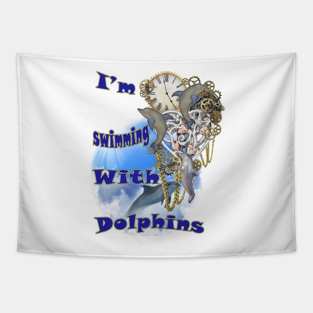 Swimming with Dolphins Tapestry by Just Kidding by Nadine May