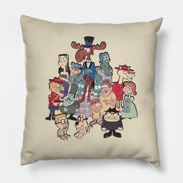 Distressed Rocky, Bullwinkle and Friends Authentic Vintage Style Pillow by offsetvinylfilm