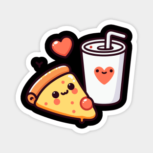 Cute Kawaii Pizza and Cola with Hearts | Pizza Party | Pizza Slice and Chill Magnet