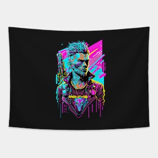 Neon Cyberpunk Fighter - V1.01 Tapestry