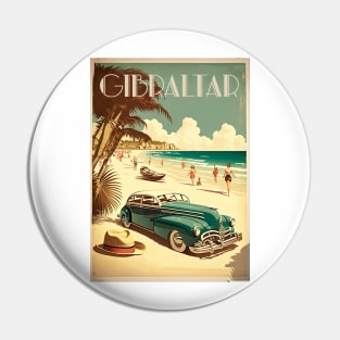 Gibraltar Beach Vintage Travel Art Poster Pin