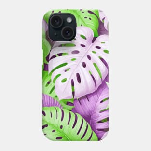 Pink Green Monstera Tropical Leaves Phone Case