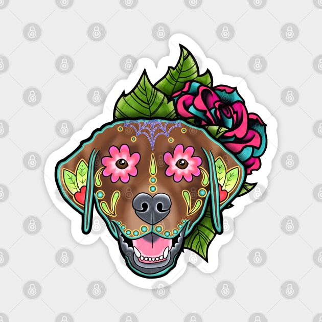 Labrador Retriever in Chocolate - Day of the Dead Sugar Skull Dog Magnet by prettyinink