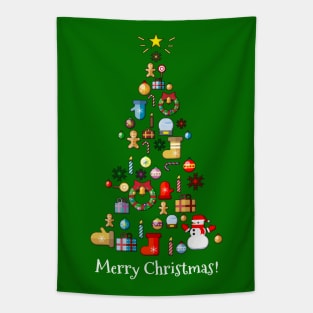 Merry Christmas Holiday Tree with Symbols of Christmas Tapestry