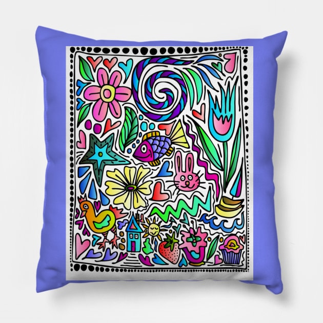 Happy little doodle Pillow by GemmasGems