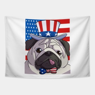 Pug 4th Of July American Flag Tapestry