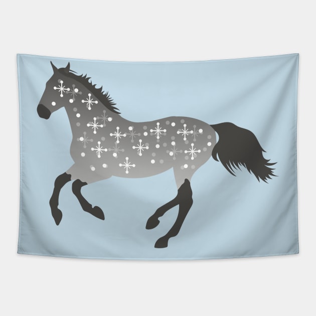 Winter Snowflake Dapple Gray Horse Tapestry by Nuclear Red Headed Mare