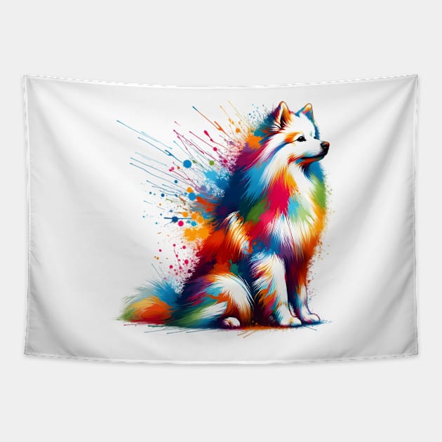 Colorful Abstract American Eskimo Dog in Splash Art Tapestry by ArtRUs