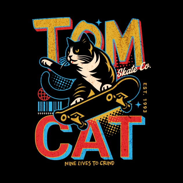 Retro Tomcat Skate Co // Funny Skateboarding Cat by SLAG_Creative