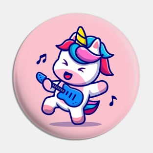 Cute Unicorn Playing Guitar Cartoon Pin