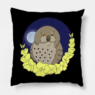 Cute Owl and Evening Primrose Flower Pillow