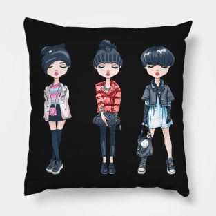 SET of hipster girl in winter clothes Pillow