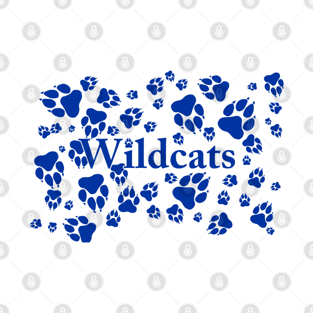 Wildcats Paw Prints Pattern Blue on White Digital Design by PurposelyDesigned