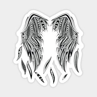 black print with wings and feathers stylized tattoo Magnet