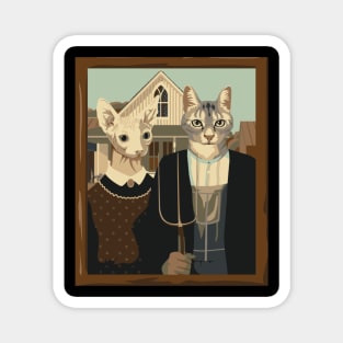 A Meowican Gothic American Gothic Cat Parody Magnet