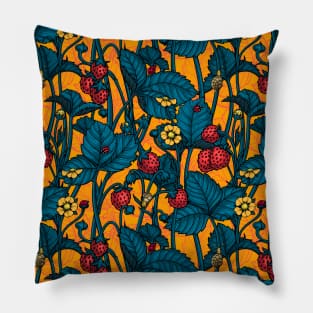 Wild strawberries, red and blue Pillow