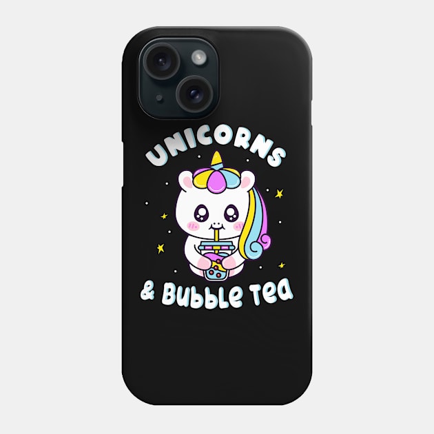 Unicorns And Bubble Tea Chibi Cute Unicorn Phone Case by Foxxy Merch